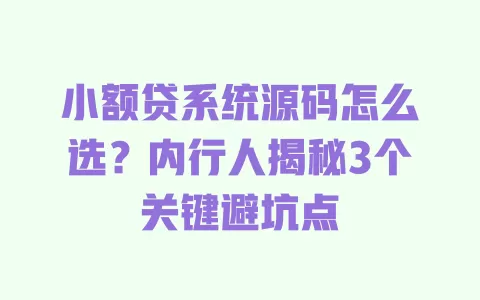 小额贷系统源码怎么选?内行人揭秘3个关键避坑点 小额贷系统源码怎么选?内行人揭秘3个关键避坑点