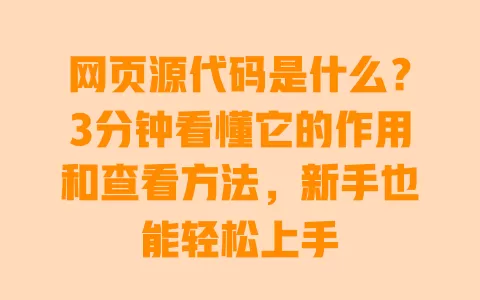 网页源代码是什么？3分钟看懂它的作用和查看方法，新手也能轻松上手