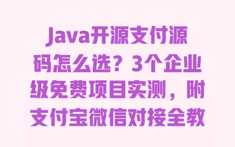 Java开源支付源码怎么选?3个企业级免费项目实测,附支付宝微信对接全教程 Java开源支付源码怎么选?3个企业级免费项目实测,附支付宝微信对接全教程