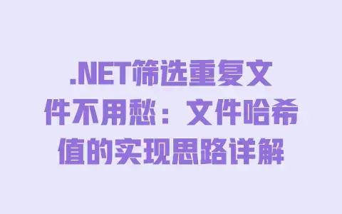 .NET筛选重复文件不用愁:文件哈希值的实现思路详解 .NET筛选重复文件不用愁:文件哈希值的实现思路详解