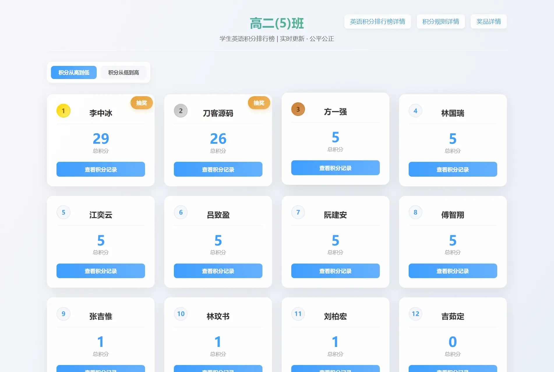 班级学生平时表现记录 积分抽奖系统源码 全开源